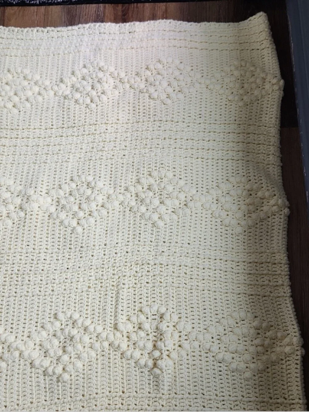Handmade Crochet Diamond Bobble Popcorn Blanket Cream